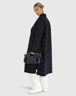 Discount Belle & Bloom Guestlist Oversized Double Breasted Coat - Navy Plaid NavyPlaid