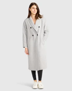 Discount Belle & Bloom Guestlist Oversized Double Breasted Coat - Grey Marle GreyMarle