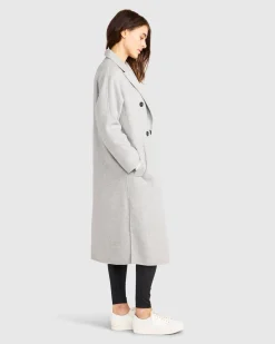 Discount Belle & Bloom Guestlist Oversized Double Breasted Coat - Grey Marle GreyMarle