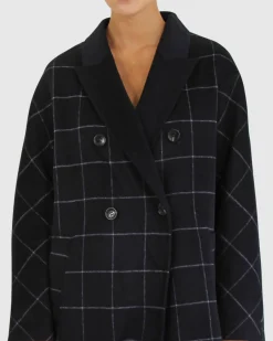 Discount Belle & Bloom Guestlist Oversized Double Breasted Coat - Navy Plaid NavyPlaid