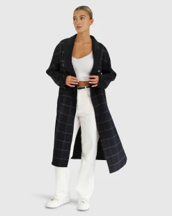 Discount Belle & Bloom Guestlist Oversized Double Breasted Coat - Navy Plaid NavyPlaid