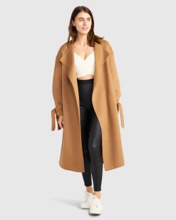 Discount Belle & Bloom Head Over Heels Collarless Robe Coat - Camel