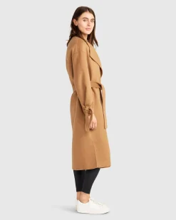 Discount Belle & Bloom Head Over Heels Collarless Robe Coat - Camel