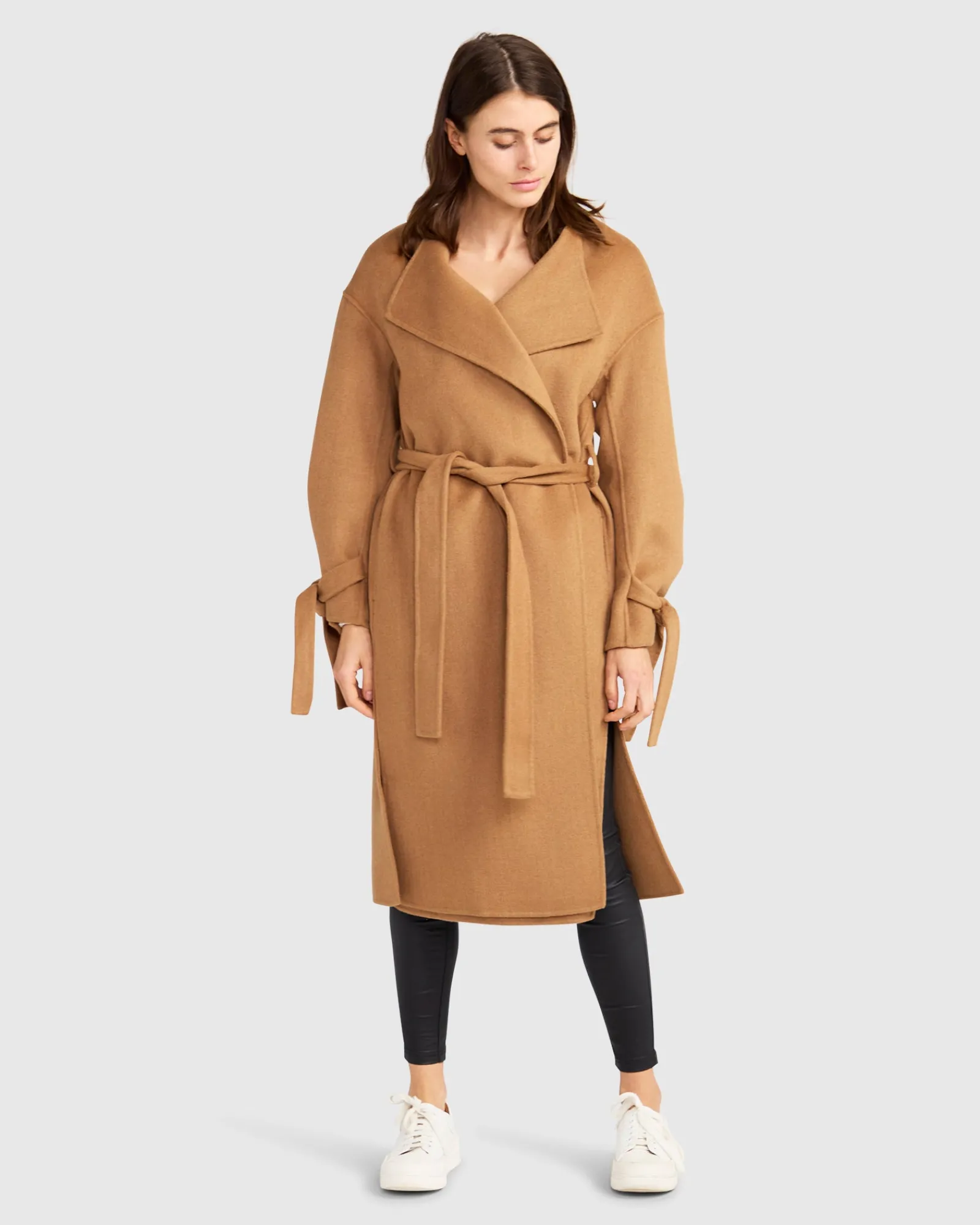 Discount Belle & Bloom Head Over Heels Collarless Robe Coat - Camel