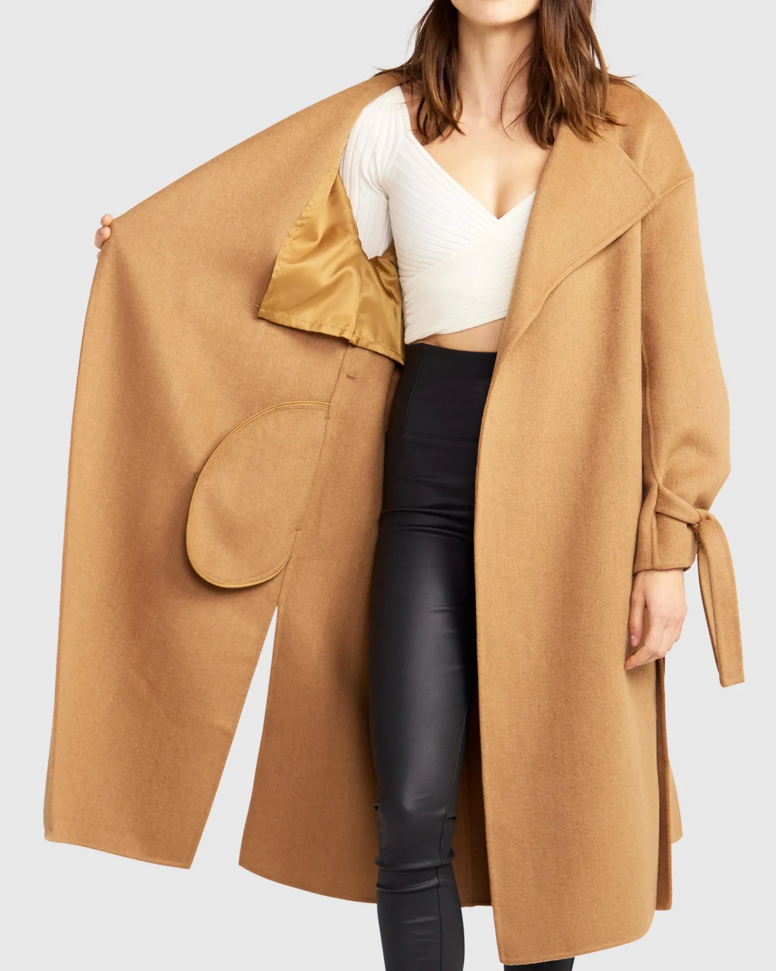 Discount Belle & Bloom Head Over Heels Collarless Robe Coat - Camel