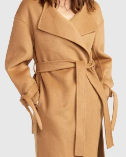 Discount Belle & Bloom Head Over Heels Collarless Robe Coat - Camel