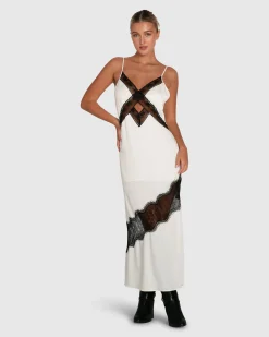 New Belle & Bloom Heavenly Bodies Lace Slip Dress - White/Black