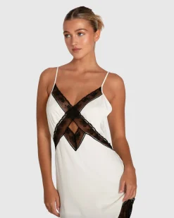 New Belle & Bloom Heavenly Bodies Lace Slip Dress - White/Black