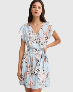 Hot Belle & Bloom I'm The Star Wrap Dress - Light Blue LightBlue