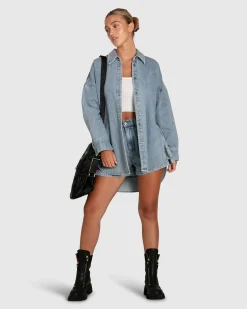 Discount Belle & Bloom Into Him Oversized Denim Shirt - Stonewash