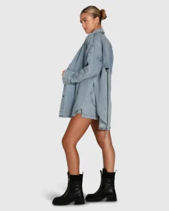 Discount Belle & Bloom Into Him Oversized Denim Shirt - Stonewash