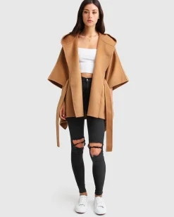 Fashion Belle & Bloom Jackson Landing Wool Blend Cape Coat - Dark Camel DarkCamel