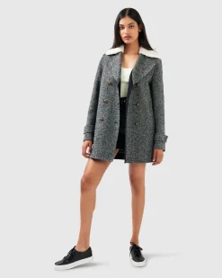 Fashion Belle & Bloom Liberty Sherpa Collar Wool Blend Coat - Charcoal