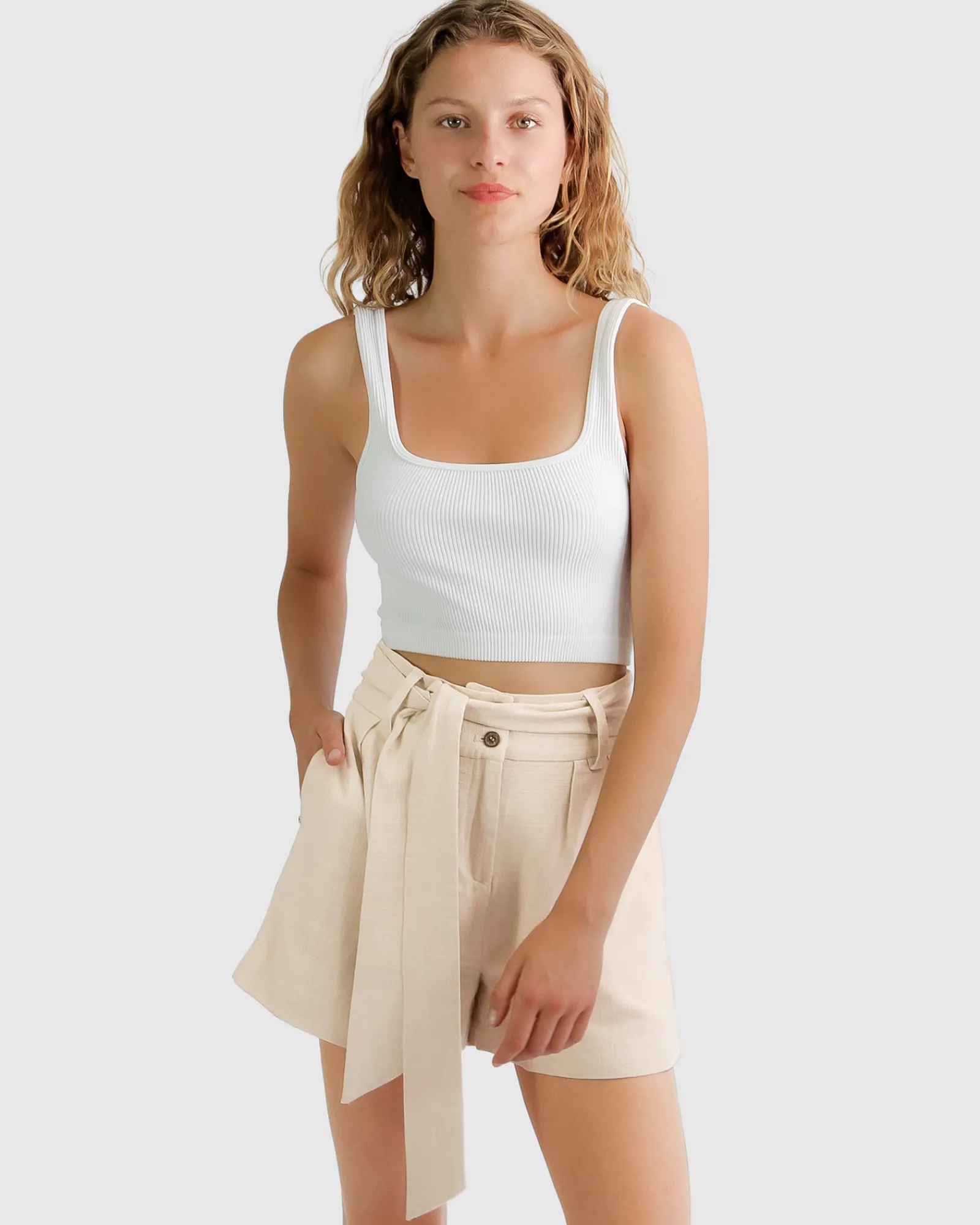 Sale Belle & Bloom Limitless Belted Shorts - Natural