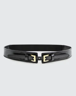 New Belle & Bloom London Fog Leather Waist Belt - Black