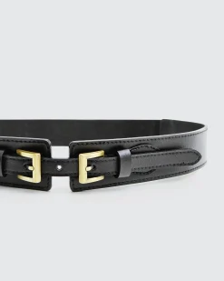 New Belle & Bloom London Fog Leather Waist Belt - Black