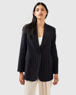 Discount Belle & Bloom Love & Mercy Striped Blazer - Navy