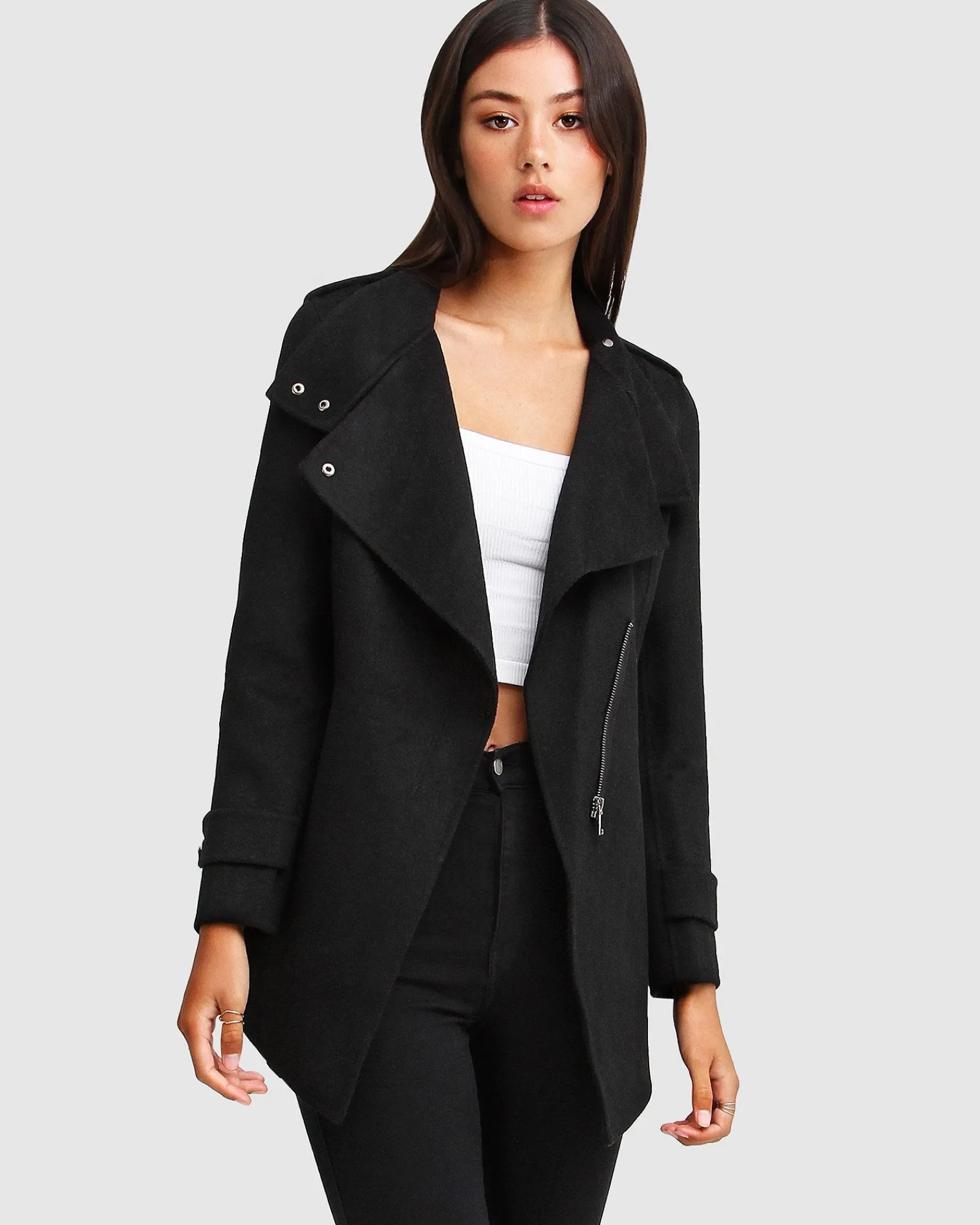 Outlet Belle & Bloom NEW FIT Bad Girl Wool Blend Moto Coat - Black