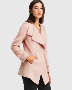 Fashion Belle & Bloom NEW FIT Bad Girl Wool Blend Moto Coat - Blush