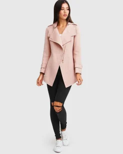 Fashion Belle & Bloom NEW FIT Bad Girl Wool Blend Moto Coat - Blush
