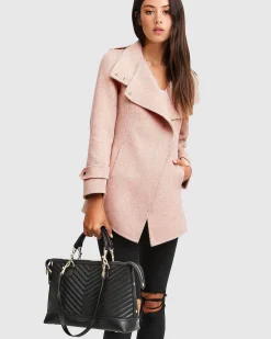 Fashion Belle & Bloom NEW FIT Bad Girl Wool Blend Moto Coat - Blush