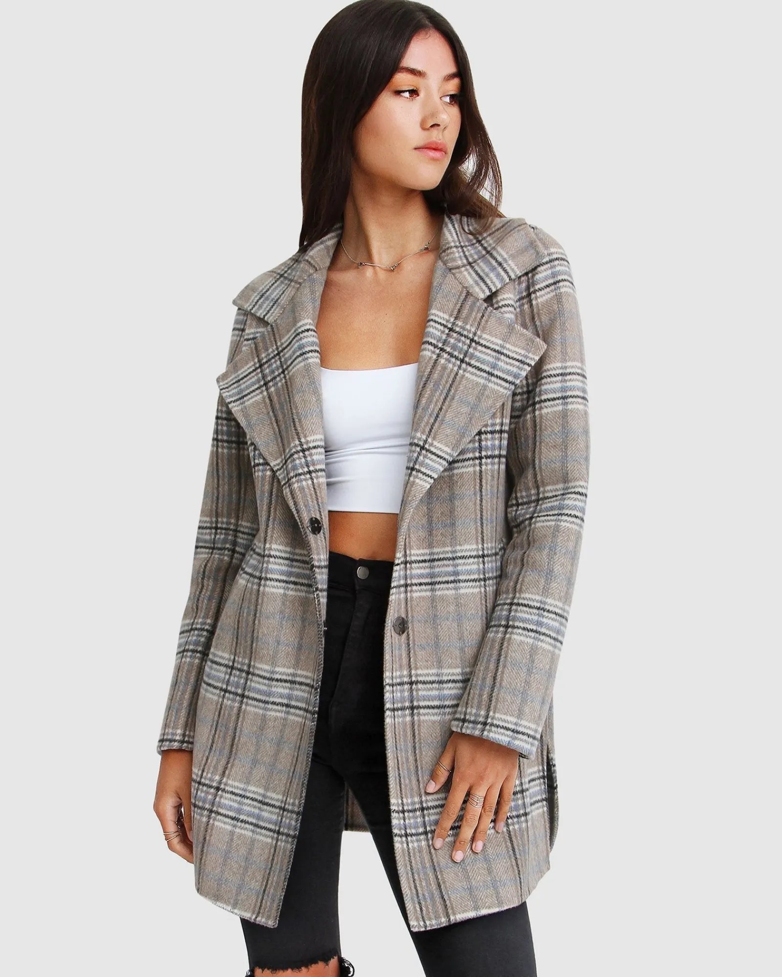 New Belle & Bloom NEW FIT Ex-Boyfriend Wool Blend Oversized Jacket - Oat Plaid BoyfriendWoolBlendOversizedJacket-OatPlaid