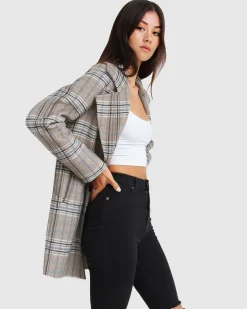 New Belle & Bloom NEW FIT Ex-Boyfriend Wool Blend Oversized Jacket - Oat Plaid BoyfriendWoolBlendOversizedJacket-OatPlaid