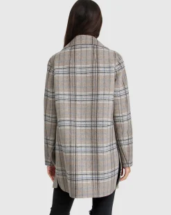 New Belle & Bloom NEW FIT Ex-Boyfriend Wool Blend Oversized Jacket - Oat Plaid BoyfriendWoolBlendOversizedJacket-OatPlaid