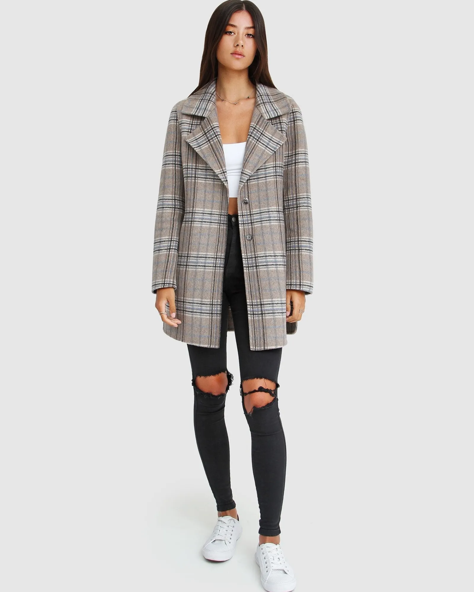 New Belle & Bloom NEW FIT Ex-Boyfriend Wool Blend Oversized Jacket - Oat Plaid BoyfriendWoolBlendOversizedJacket-OatPlaid