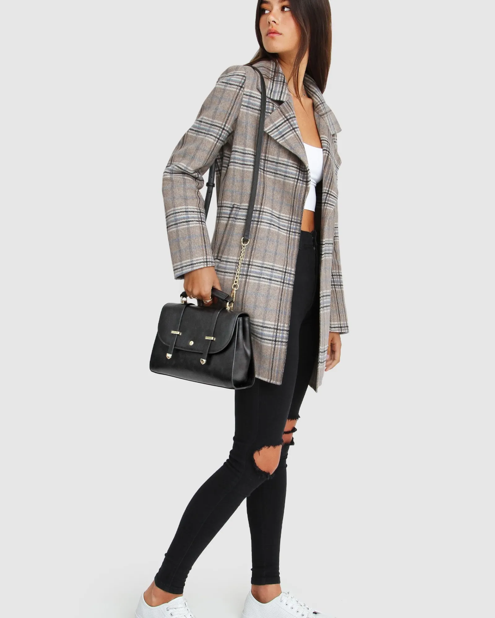 New Belle & Bloom NEW FIT Ex-Boyfriend Wool Blend Oversized Jacket - Oat Plaid BoyfriendWoolBlendOversizedJacket-OatPlaid