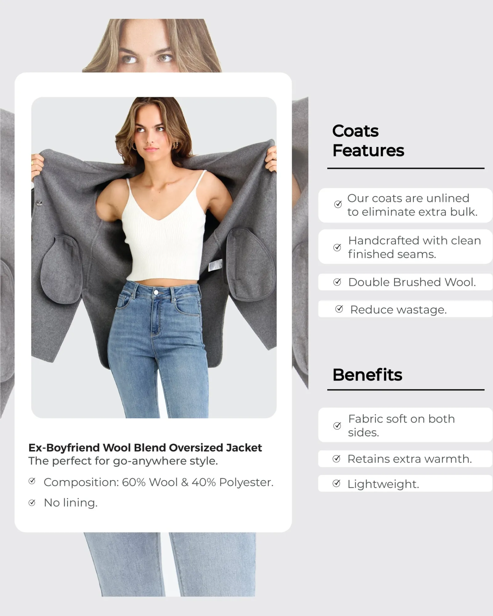 Best Belle & Bloom NEW FIT Ex-Boyfriend Wool Blend Oversized Jacket - Caramel BoyfriendWoolBlendOversizedJacket-Caramel