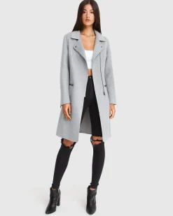 Online Belle & Bloom NEW FIT Last Chance Wool Blend Moto Coat - Grey Marle GreyMarle