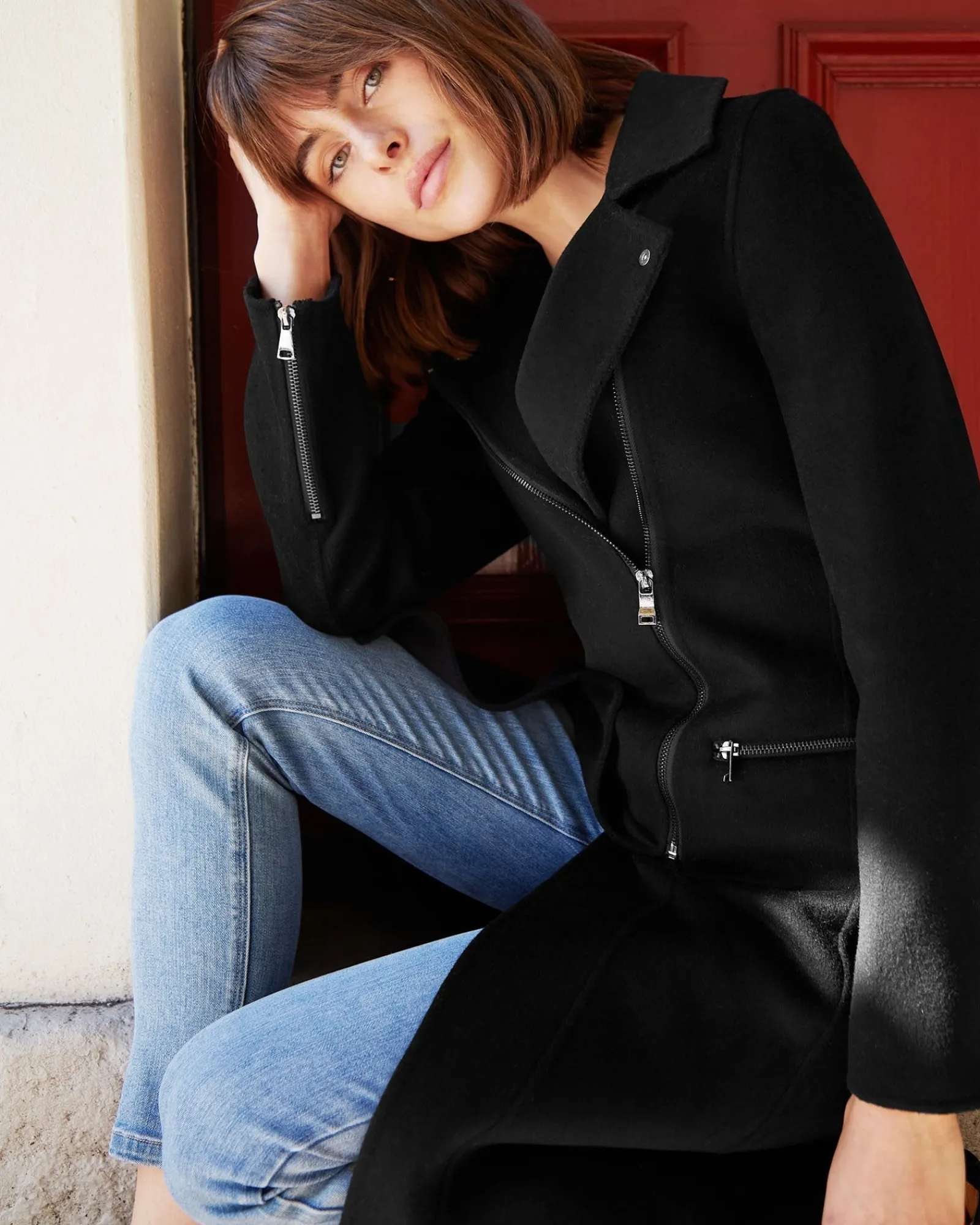 Online Belle & Bloom NEW FIT Last Chance Wool Blend Moto Coat - Black