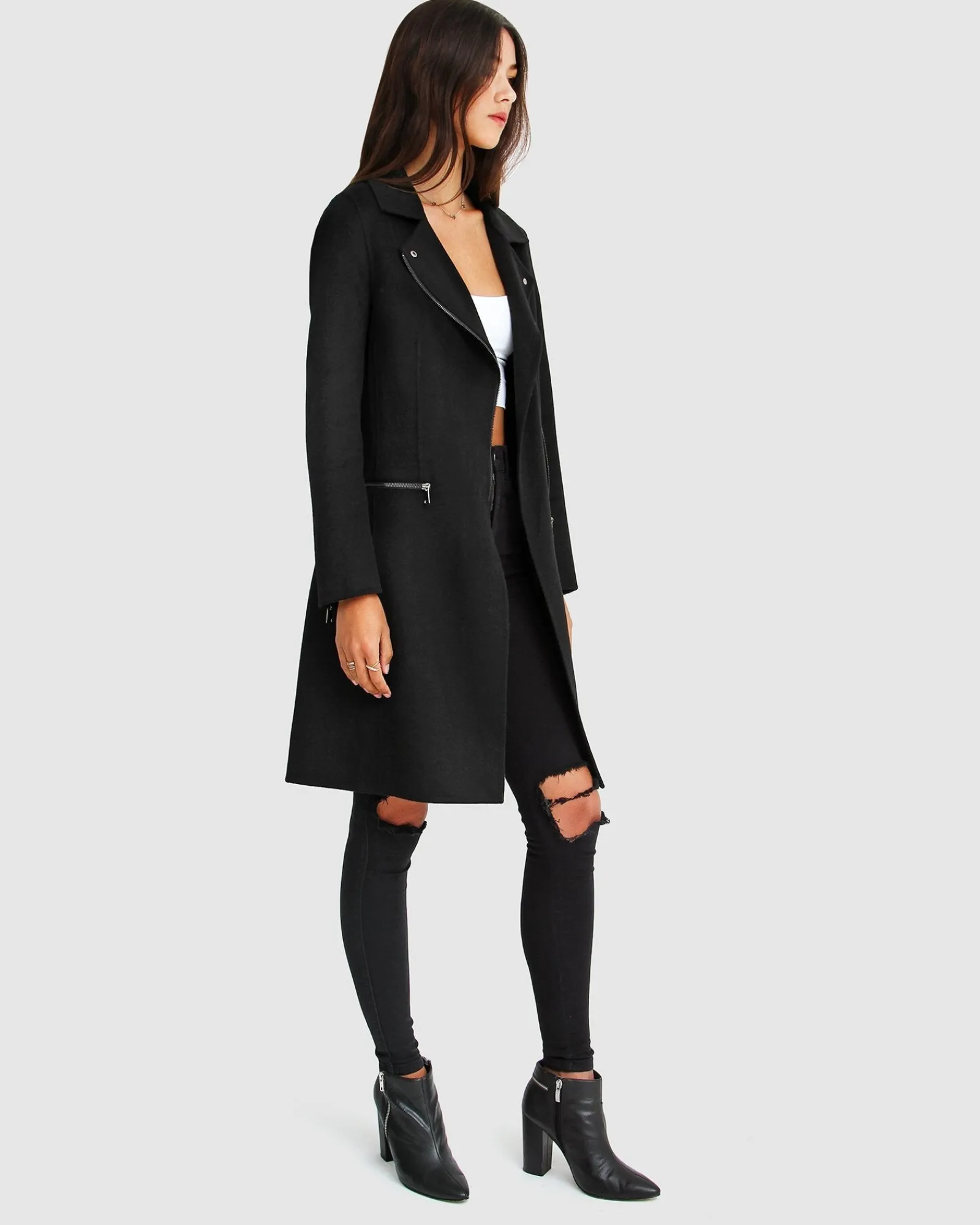 Online Belle & Bloom NEW FIT Last Chance Wool Blend Moto Coat - Black