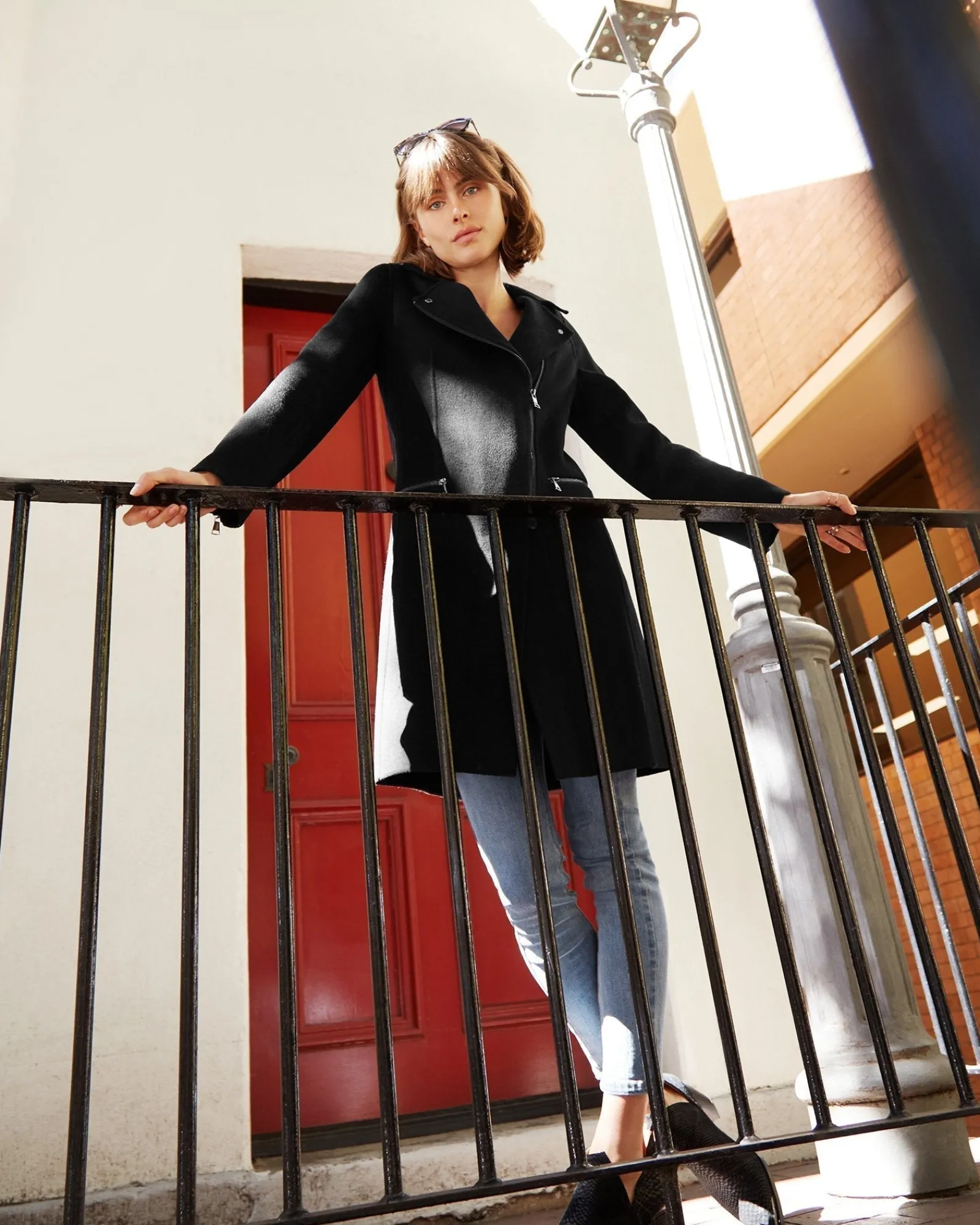 Online Belle & Bloom NEW FIT Last Chance Wool Blend Moto Coat - Black