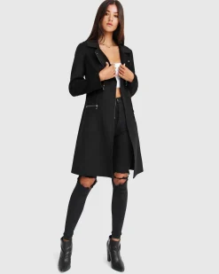 Online Belle & Bloom NEW FIT Last Chance Wool Blend Moto Coat - Black