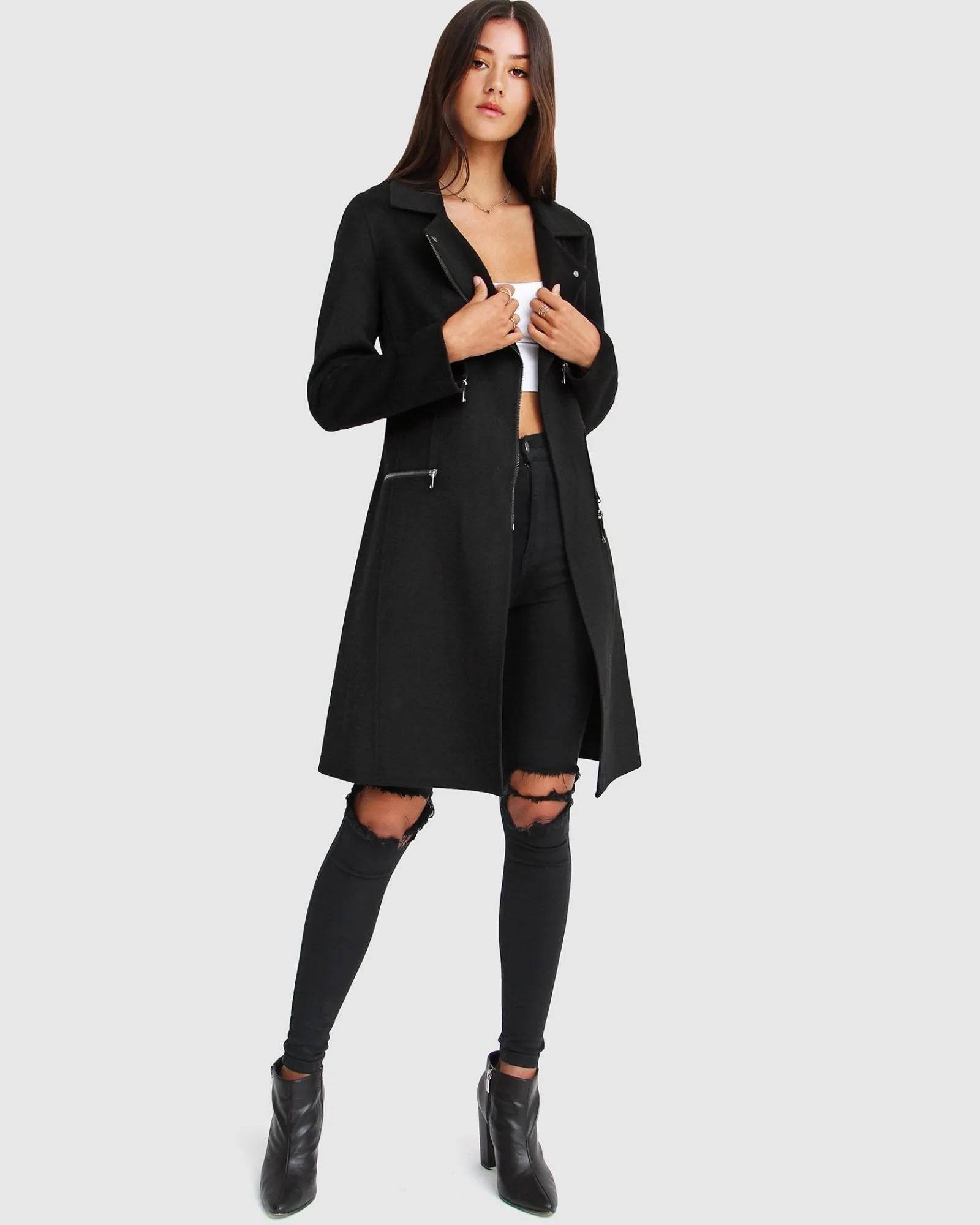 Online Belle & Bloom NEW FIT Last Chance Wool Blend Moto Coat - Black