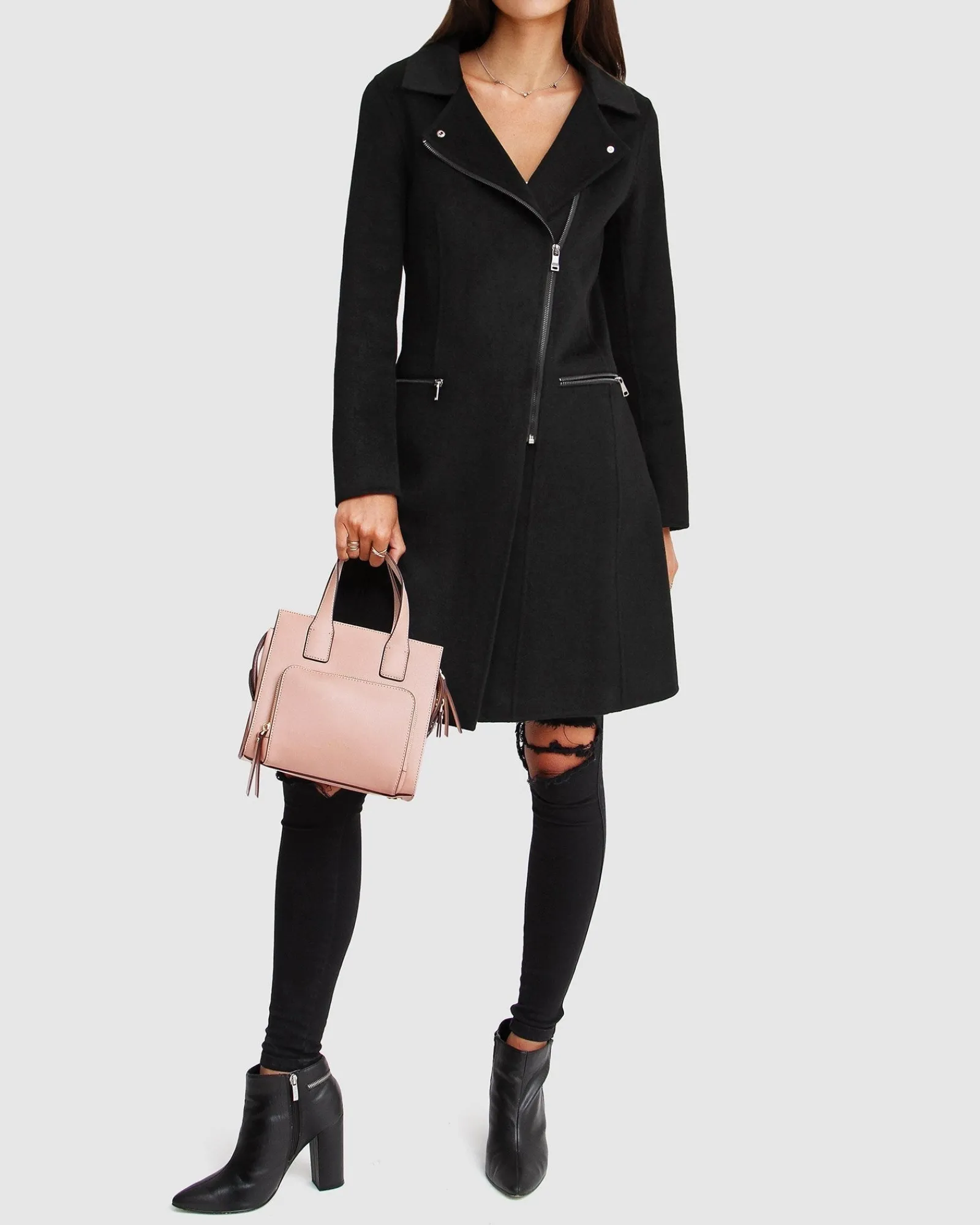 Online Belle & Bloom NEW FIT Last Chance Wool Blend Moto Coat - Black
