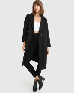 New Belle & Bloom Publisher Double-Breasted Wool Blend Coat - Black BreastedWoolBlendCoat-Black