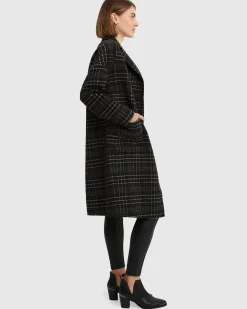 Clearance Belle & Bloom Publisher Double-Breasted Wool Blend Coat - Black Plaid BreastedWoolBlendCoat-BlackPlaid
