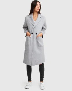 Sale Belle & Bloom Publisher Double-Breasted Wool Blend Coat - Grey Marle BreastedWoolBlendCoat-GreyMarle