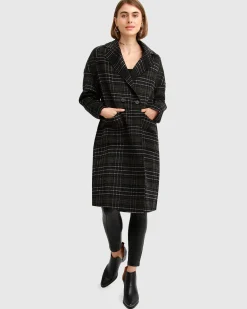 Clearance Belle & Bloom Publisher Double-Breasted Wool Blend Coat - Black Plaid BreastedWoolBlendCoat-BlackPlaid