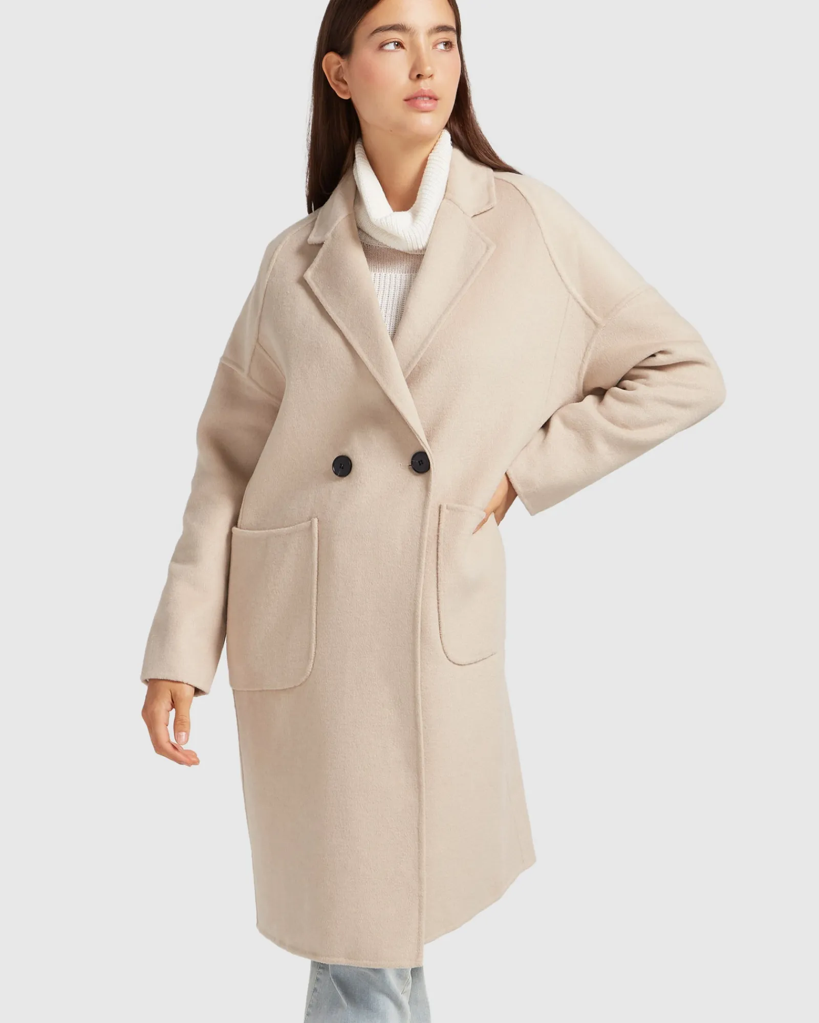 Outlet Belle & Bloom Publisher Double-Breasted Wool Blend Coat - Sand BreastedWoolBlendCoat-Sand