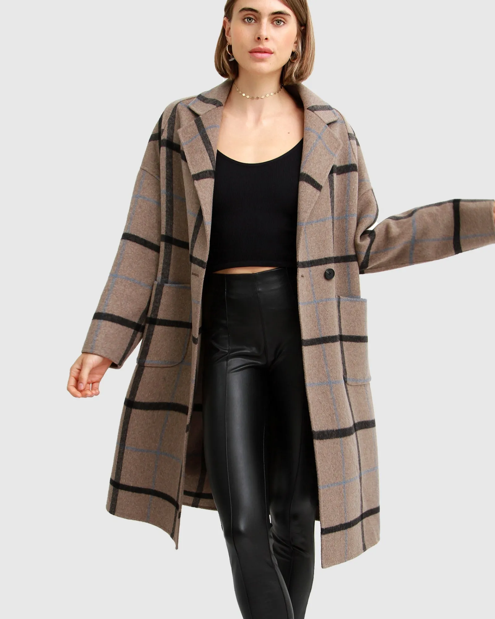 Fashion Belle & Bloom Publisher Double-Breasted Wool Blend Coat - Oat Plaid BreastedWoolBlendCoat-OatPlaid