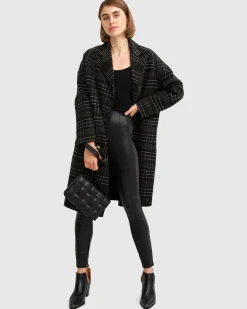Clearance Belle & Bloom Publisher Double-Breasted Wool Blend Coat - Black Plaid BreastedWoolBlendCoat-BlackPlaid
