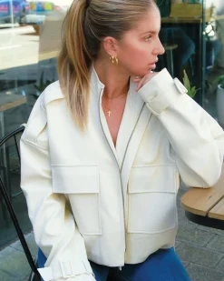 Discount Belle & Bloom Reload Draped Leather Look Jacket - Cream