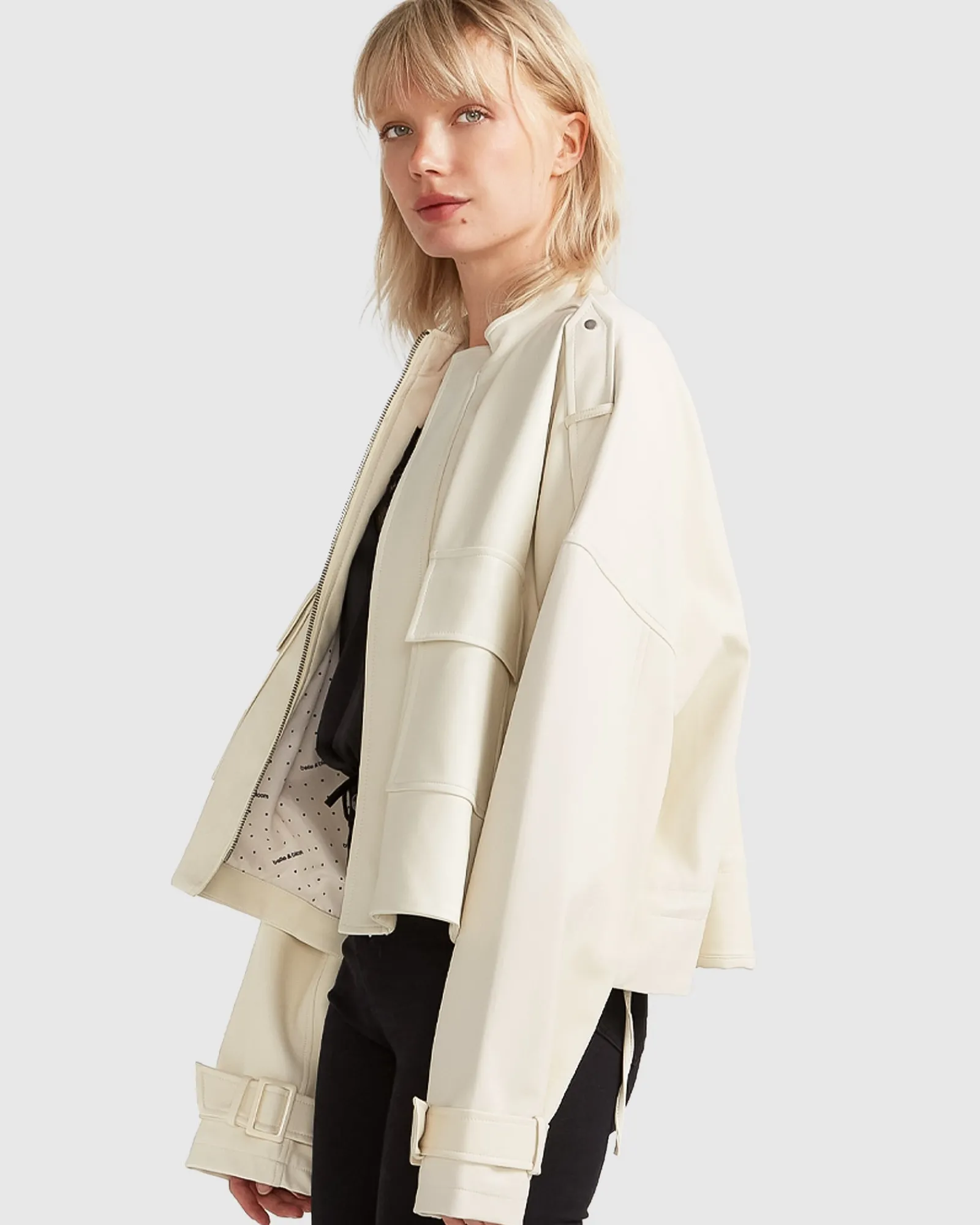 Discount Belle & Bloom Reload Draped Leather Look Jacket - Cream