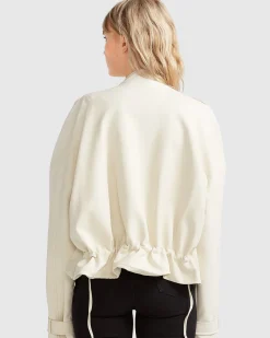 Discount Belle & Bloom Reload Draped Leather Look Jacket - Cream