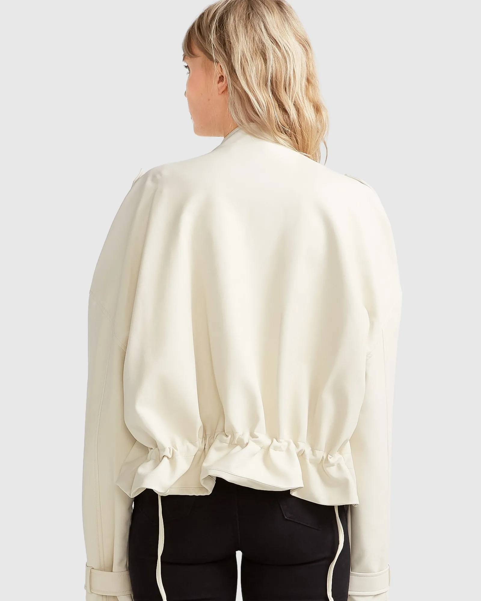 Discount Belle & Bloom Reload Draped Leather Look Jacket - Cream