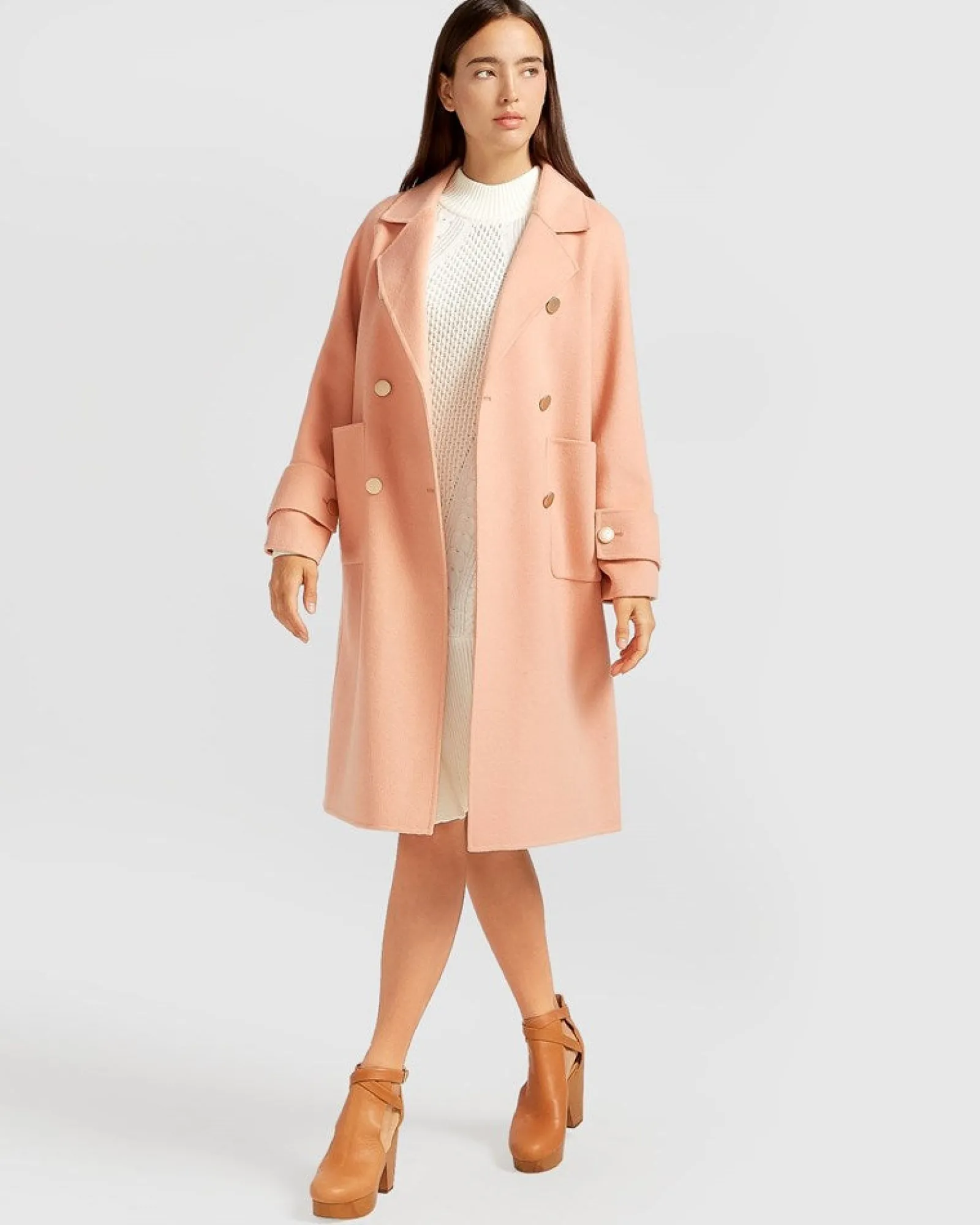 Discount Belle & Bloom Rumour Has It Oversized Wool Blend Coat - Peach Fizz PeachFizz
